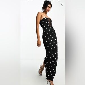 ASOS Bandeau Embellished Midaxi Dress in Black